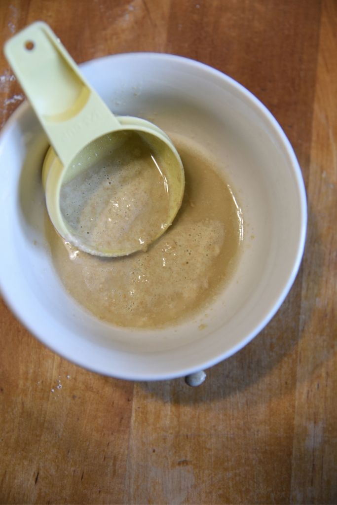 close up of a bowl of sourdough discard