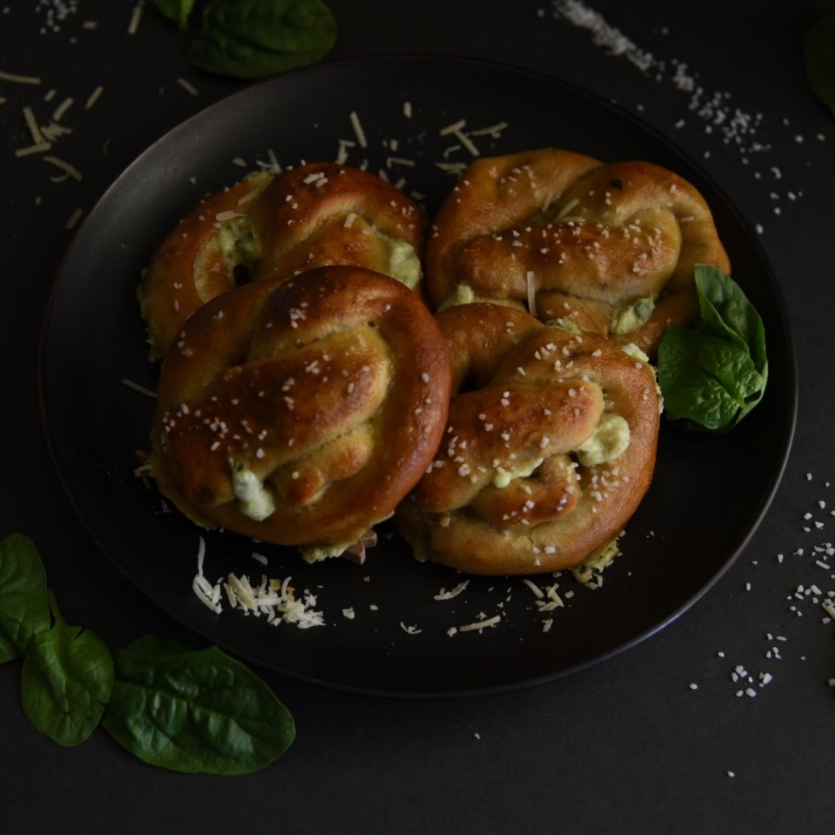 Spinach Artichoke Stuffed Sourdough Pretzels