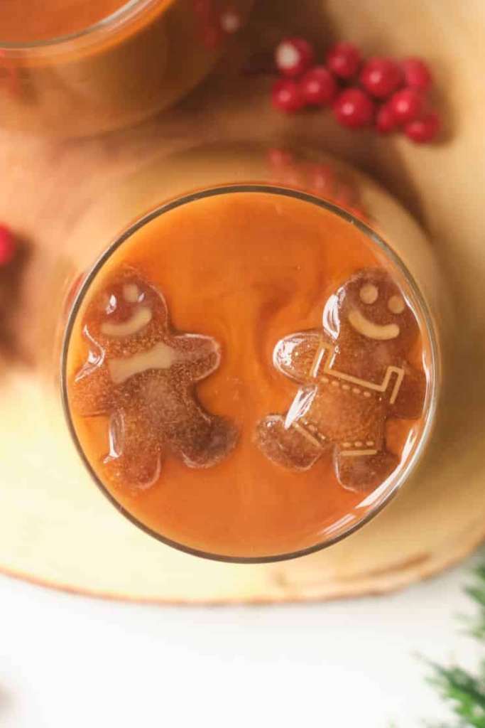 Christmas iced coffee with coffee ice cubes 